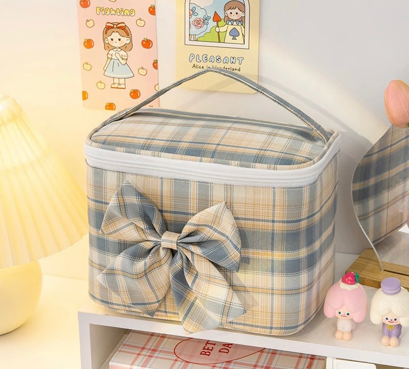 Madras Plaid Cosmetic Makeup Bag Cosmetic & Toiletry Bags Pink Sweetheart
