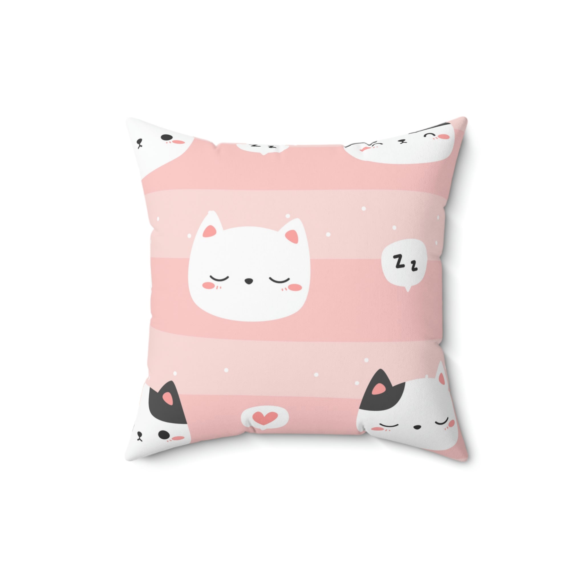 Nap Time Kitty Square Pillow Home Decor Pink Sweetheart