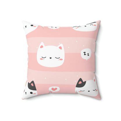 Nap Time Kitty Square Pillow Home Decor Pink Sweetheart