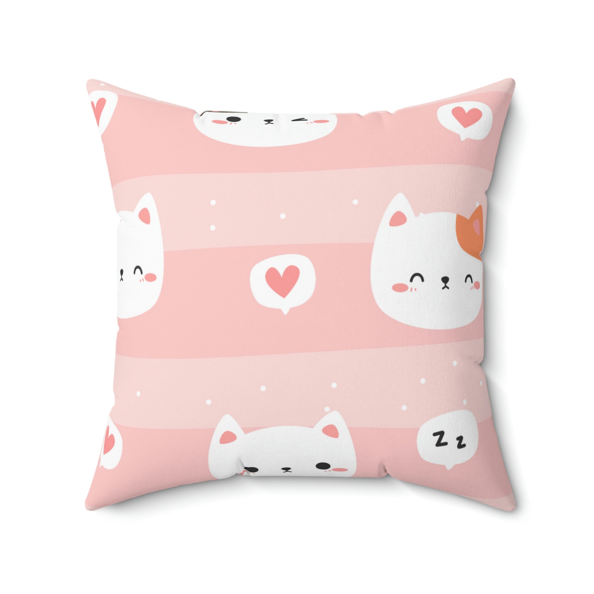 Nap Time Kitty Square Pillow Home Decor Pink Sweetheart
