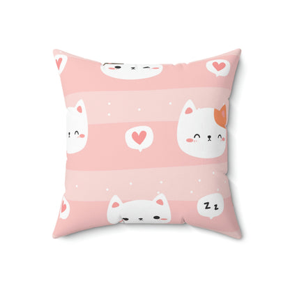 Nap Time Kitty Square Pillow Home Decor Pink Sweetheart