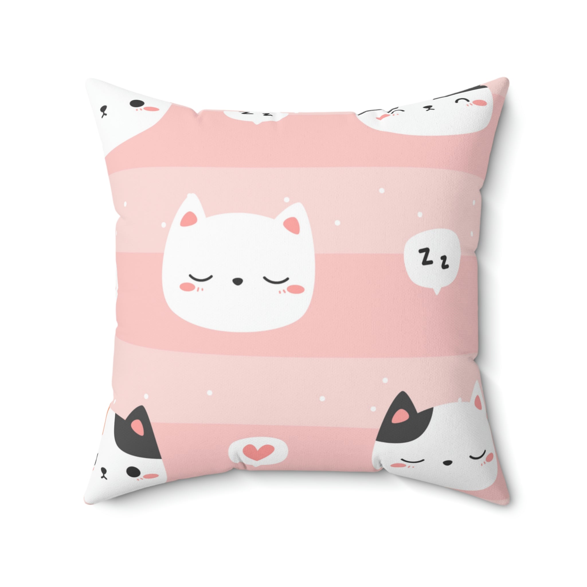 Nap Time Kitty Square Pillow Home Decor Pink Sweetheart