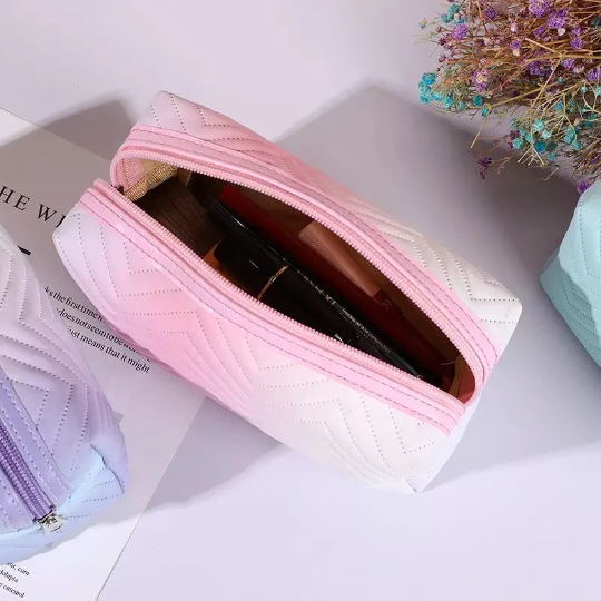 Pastel Gradient Chevron Cosmetic Makeup Bag Cosmetic & Toiletry Bags Pink Sweetheart