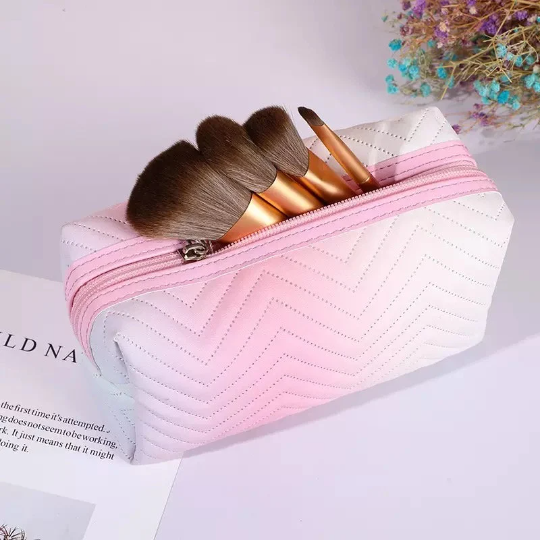 Pastel Gradient Chevron Cosmetic Makeup Bag Cosmetic & Toiletry Bags Pink Sweetheart
