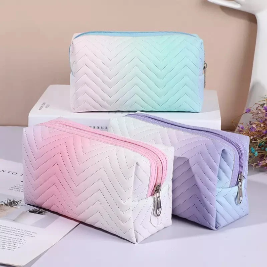 Pastel Gradient Chevron Cosmetic Makeup Bag Cosmetic & Toiletry Bags Pink Sweetheart