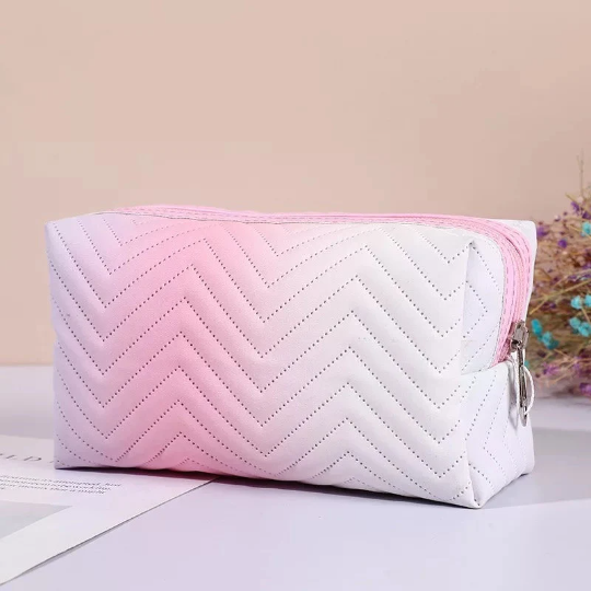 Pastel Gradient Chevron Cosmetic Makeup Bag Cosmetic & Toiletry Bags Pink Sweetheart