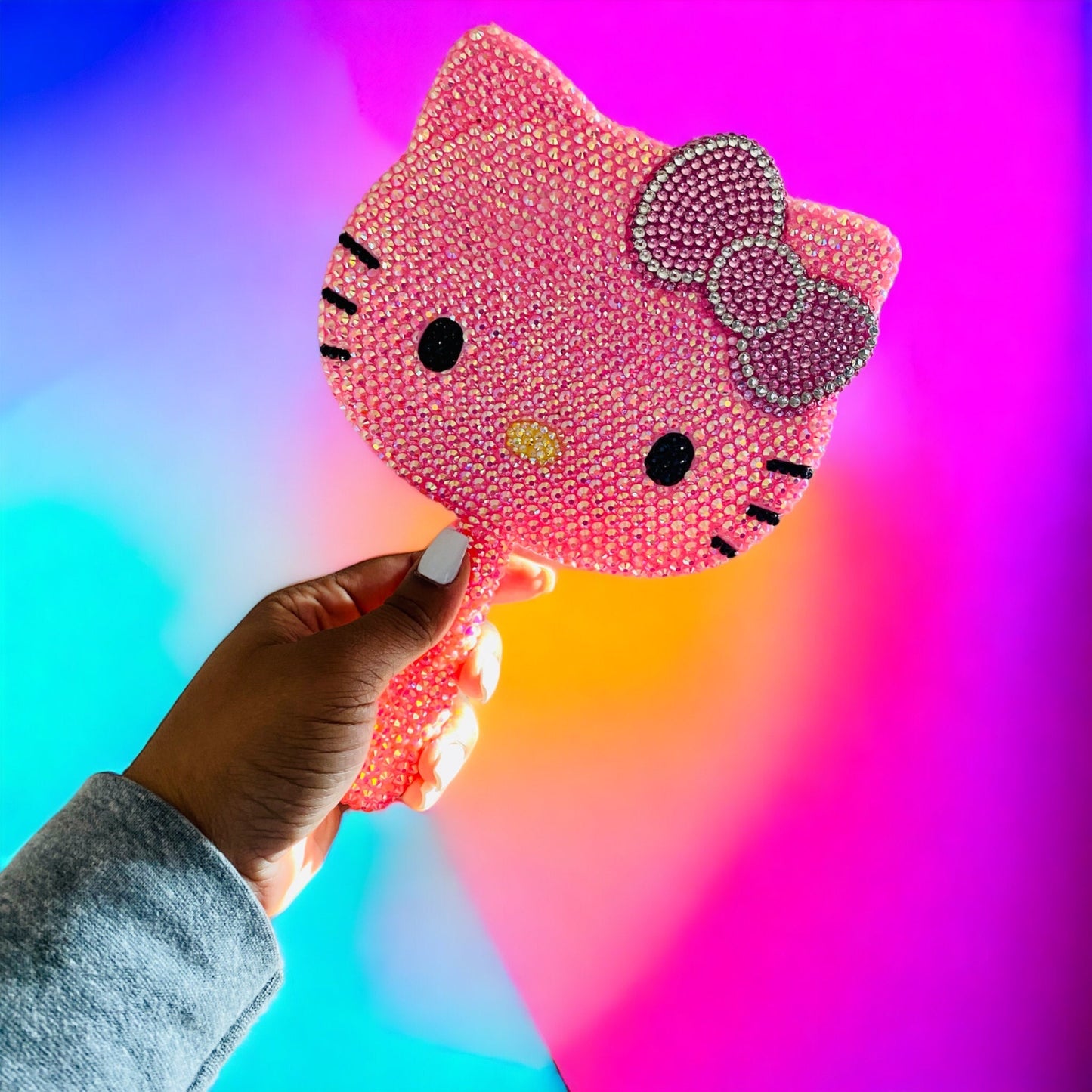 Pink Rhinestone Gem Handheld Hello Kitty Mirror Face Mirrors Pink Sweetheart