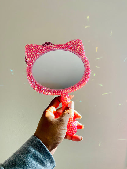Pink Rhinestone Gem Handheld Hello Kitty Mirror Face Mirrors Pink Sweetheart