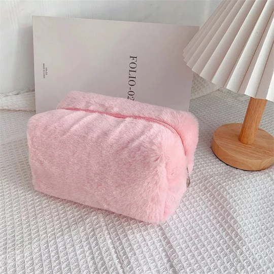 Plush Faux Fur Makeup Storage Bag Cosmetic & Toiletry Bags Pink Sweetheart