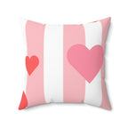 Posh Stripes with Hearts Square Pillow Home Decor Pink Sweetheart