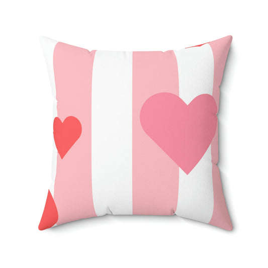 Posh Stripes with Hearts Square Pillow Home Decor Pink Sweetheart
