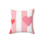 Posh Stripes with Hearts Square Pillow Home Decor Pink Sweetheart