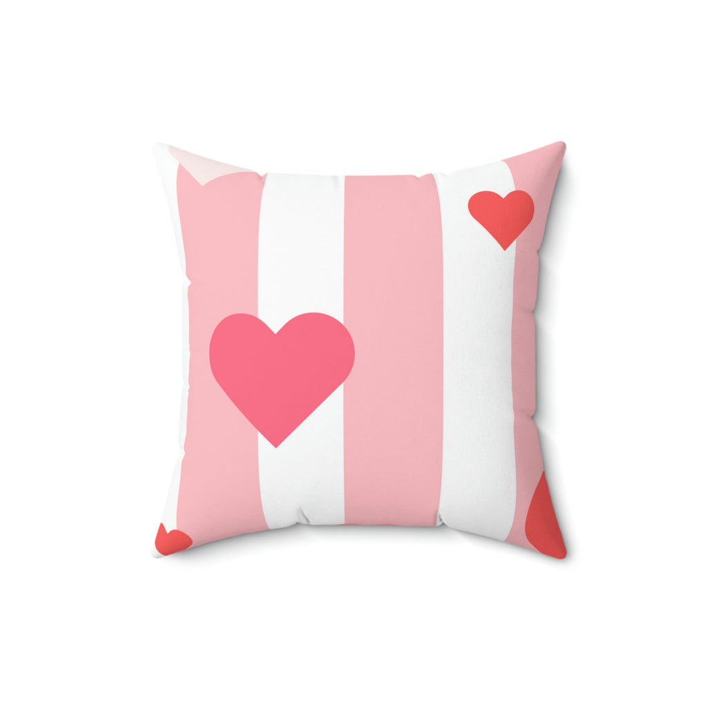 Posh Stripes with Hearts Square Pillow Home Decor Pink Sweetheart