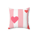 Posh Stripes with Hearts Square Pillow Home Decor Pink Sweetheart
