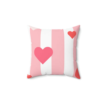 Posh Stripes with Hearts Square Pillow Home Decor Pink Sweetheart