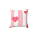 Posh Stripes with Hearts Square Pillow - Pink Sweetheart