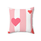 Posh Stripes with Hearts Square Pillow Home Decor Pink Sweetheart