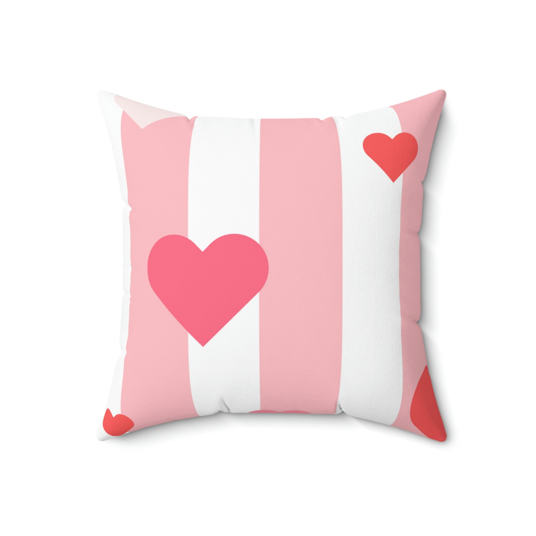 Posh Stripes with Hearts Square Pillow Home Decor Pink Sweetheart