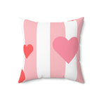 Posh Stripes with Hearts Square Pillow Home Decor Pink Sweetheart