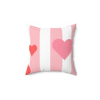 Posh Stripes with Hearts Square Pillow Home Decor Pink Sweetheart
