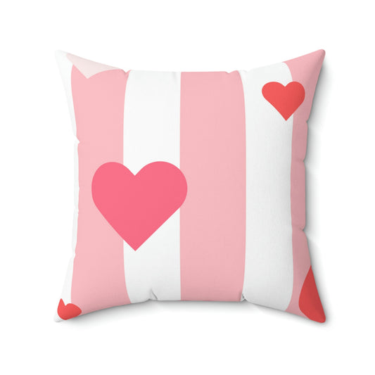 Posh Stripes with Hearts Square Pillow Home Decor Pink Sweetheart