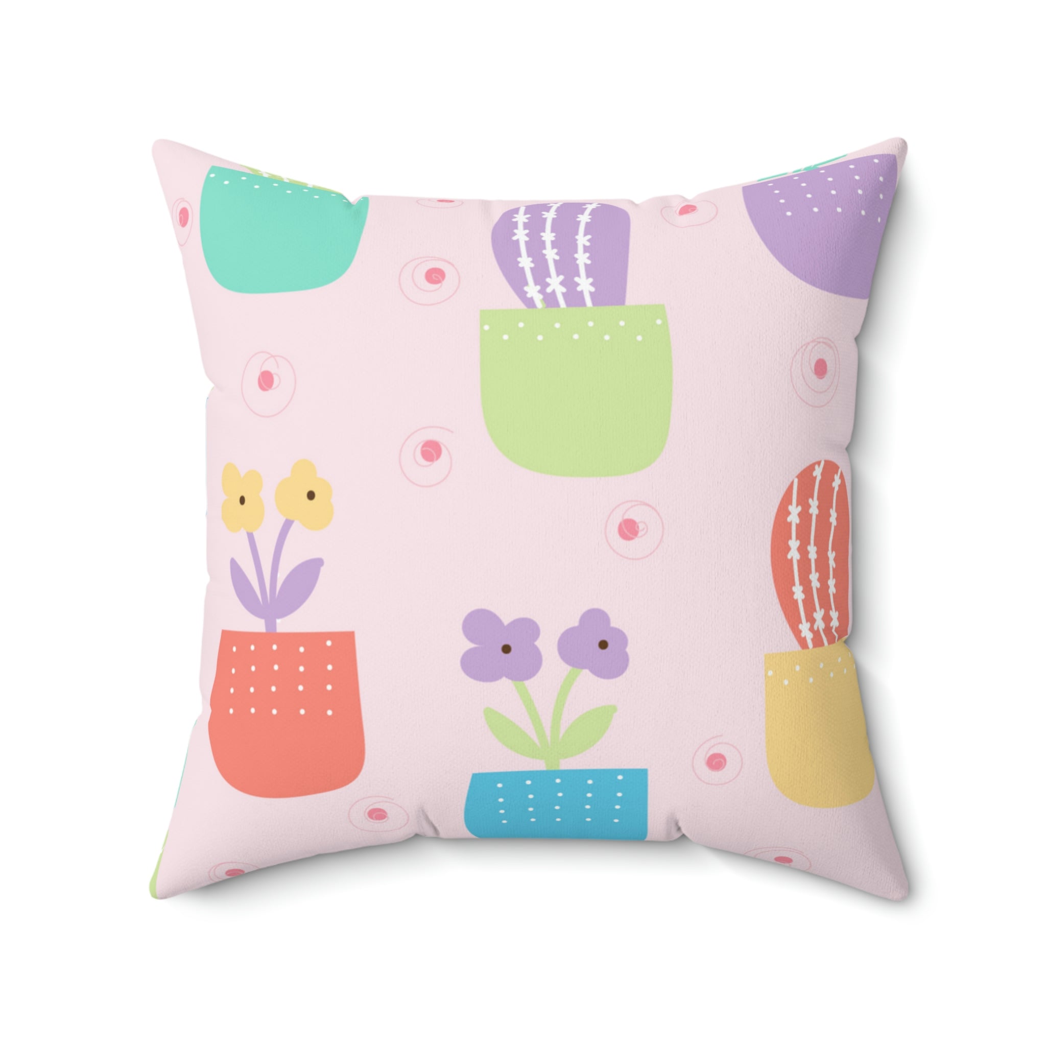 Precious Potted Plants Square Pillow Home Decor Pink Sweetheart