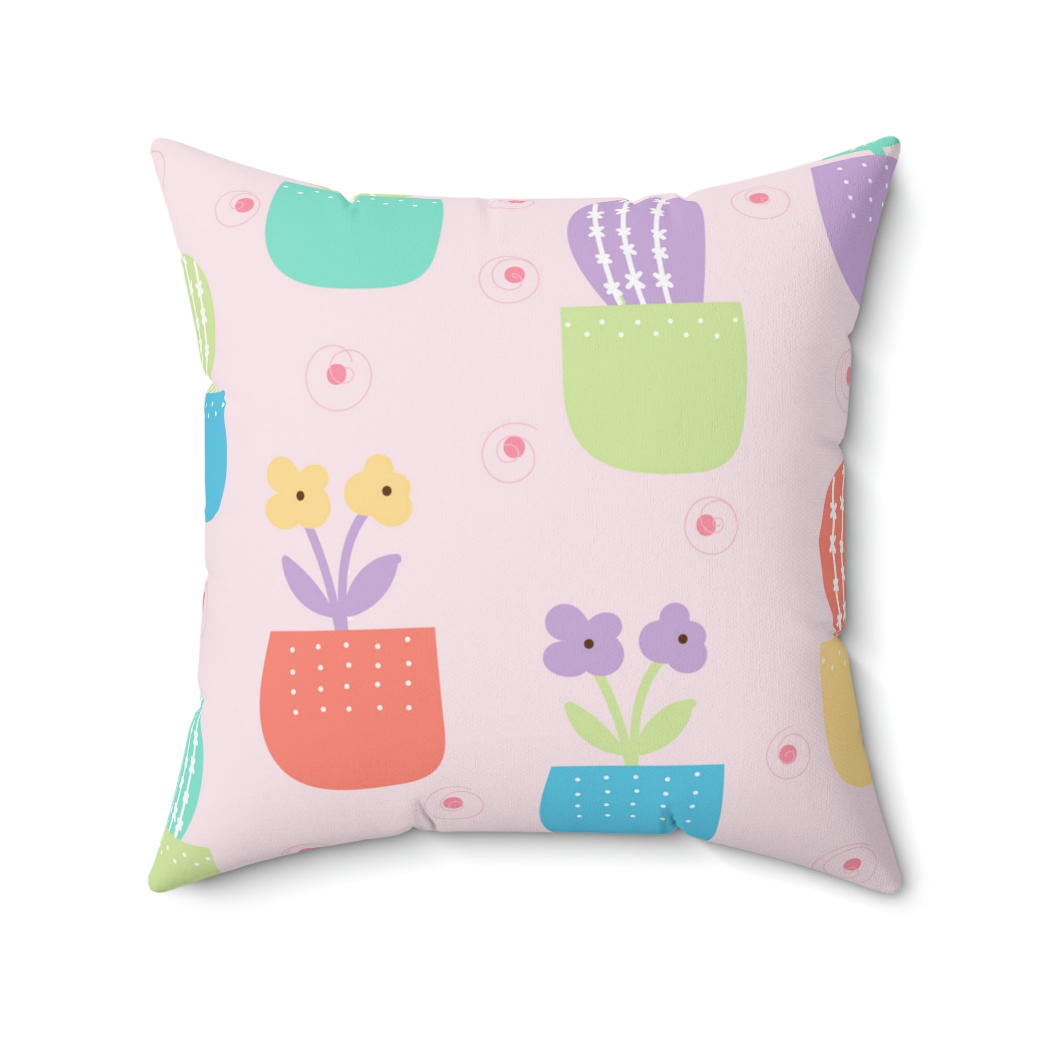 Precious Potted Plants Square Pillow Home Decor Pink Sweetheart