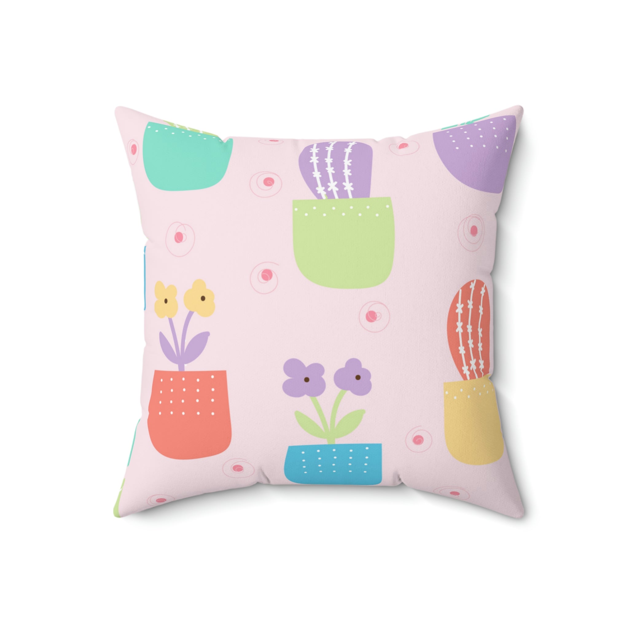 Precious Potted Plants Square Pillow Home Decor Pink Sweetheart