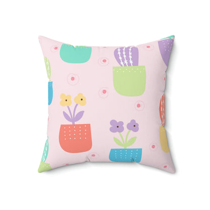 Precious Potted Plants Square Pillow Home Decor Pink Sweetheart