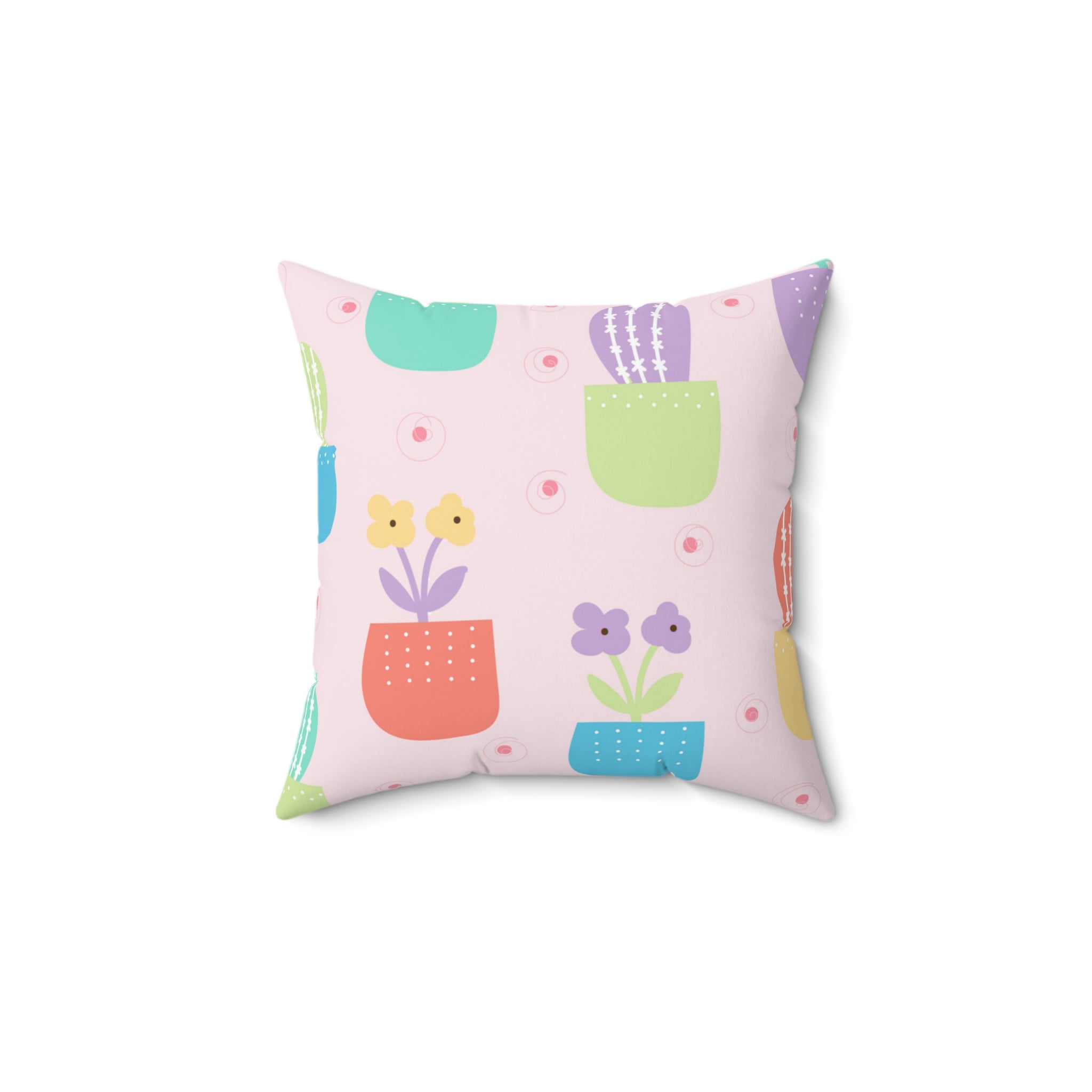 Precious Potted Plants Square Pillow Home Decor Pink Sweetheart