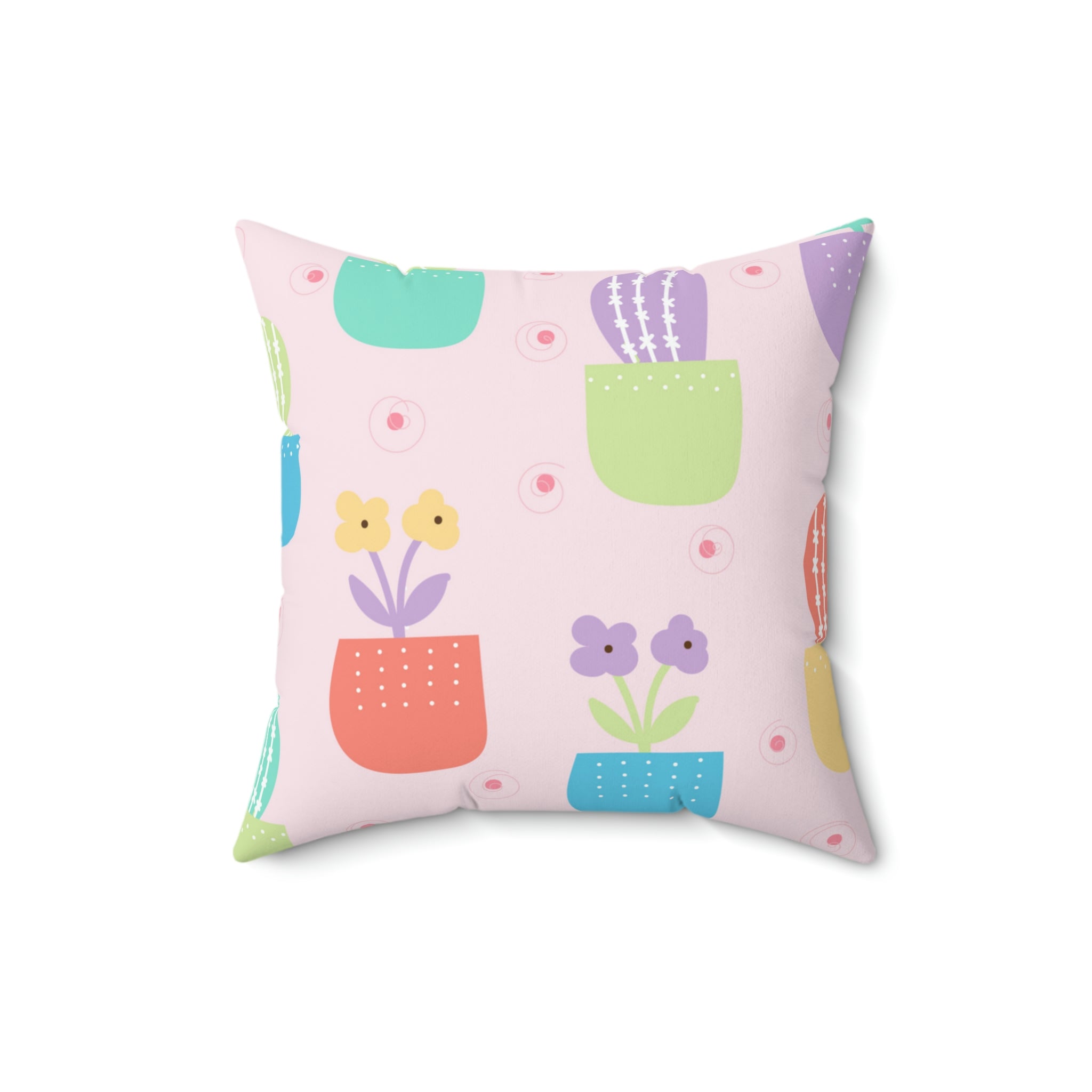 Precious Potted Plants Square Pillow Home Decor Pink Sweetheart
