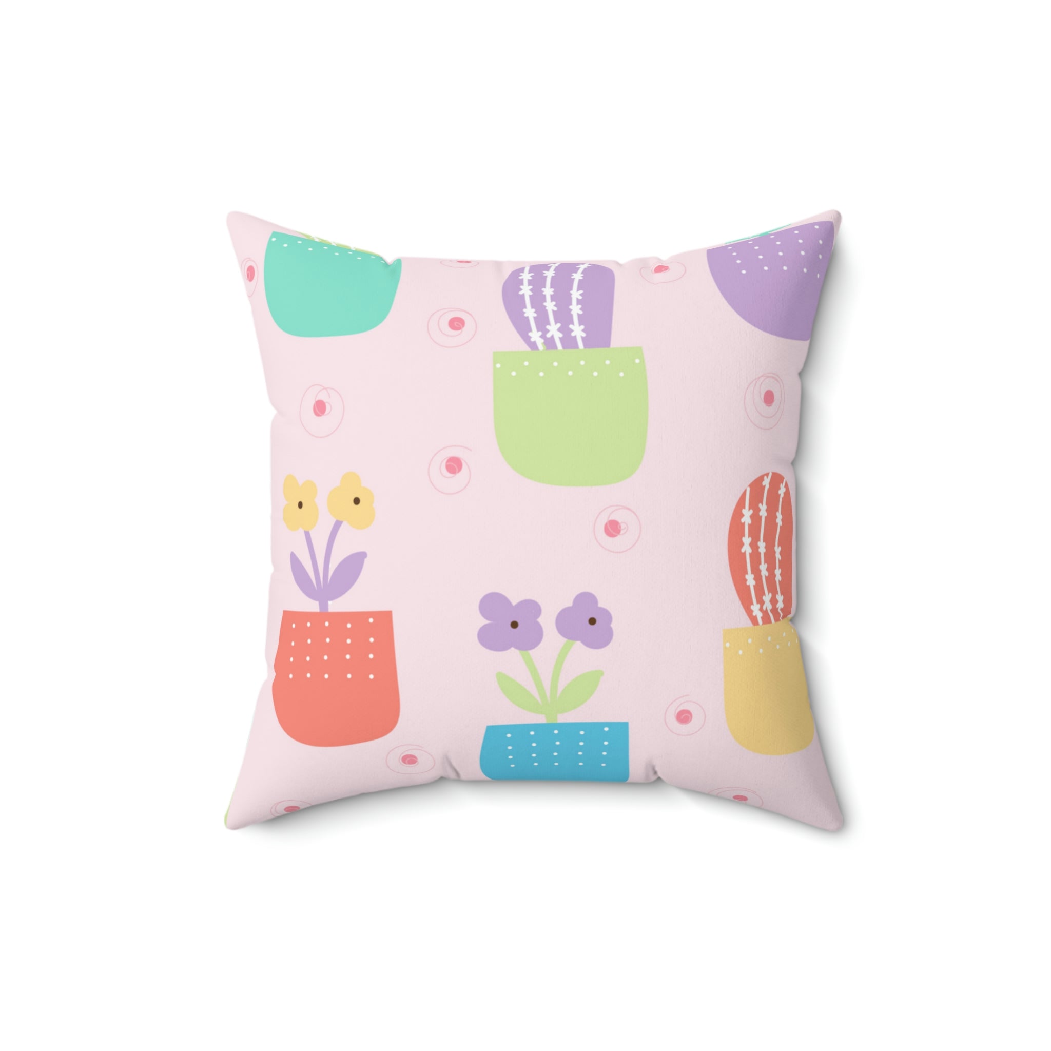 Precious Potted Plants Square Pillow Home Decor Pink Sweetheart