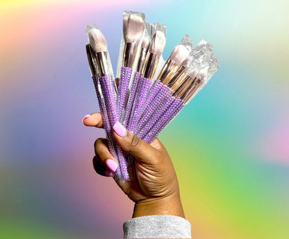 Purple Diamond Studded Bling Makeup Brush Set Makeup Brushes Pink Sweetheart
