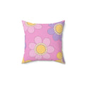 Purple Pink and Yellow Flowers Square Pillow - Pink Sweetheart