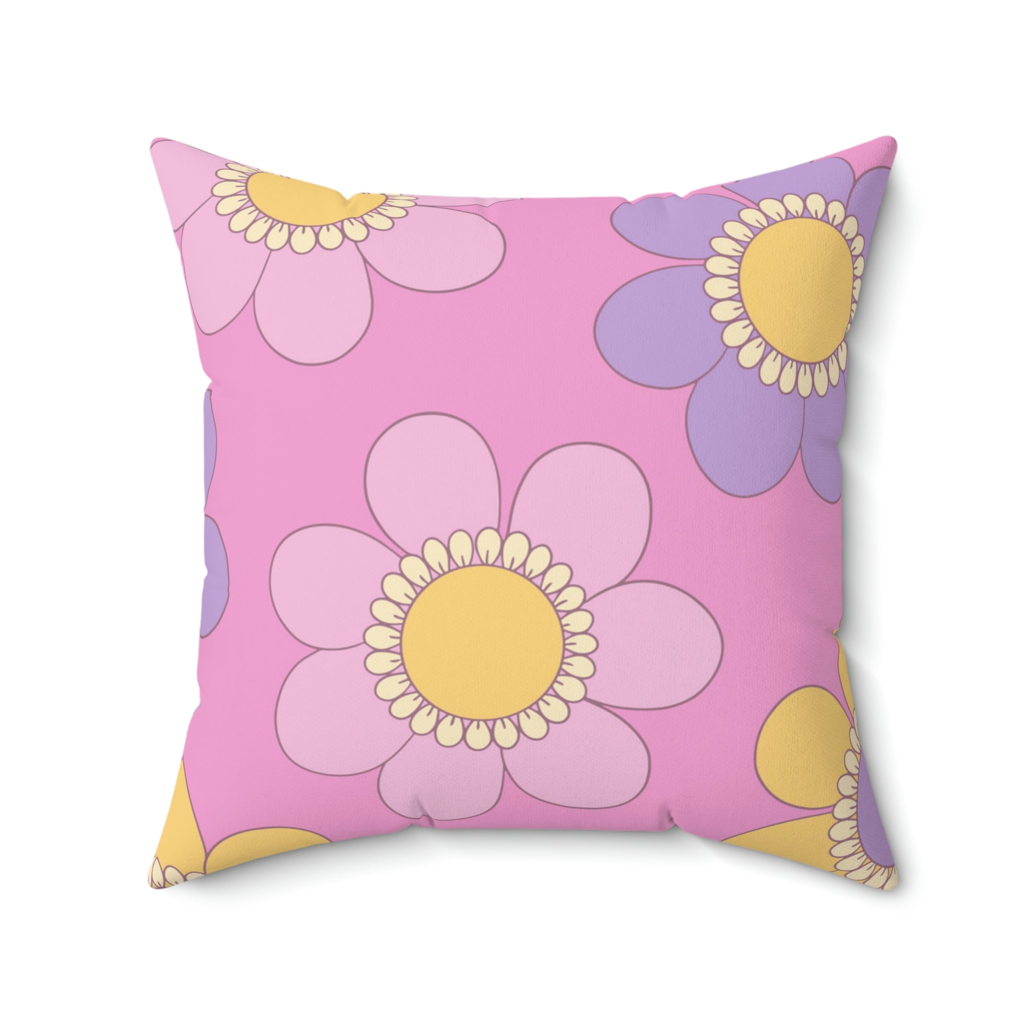 Purple Pink and Yellow Flowers Square Pillow Home Decor Pink Sweetheart