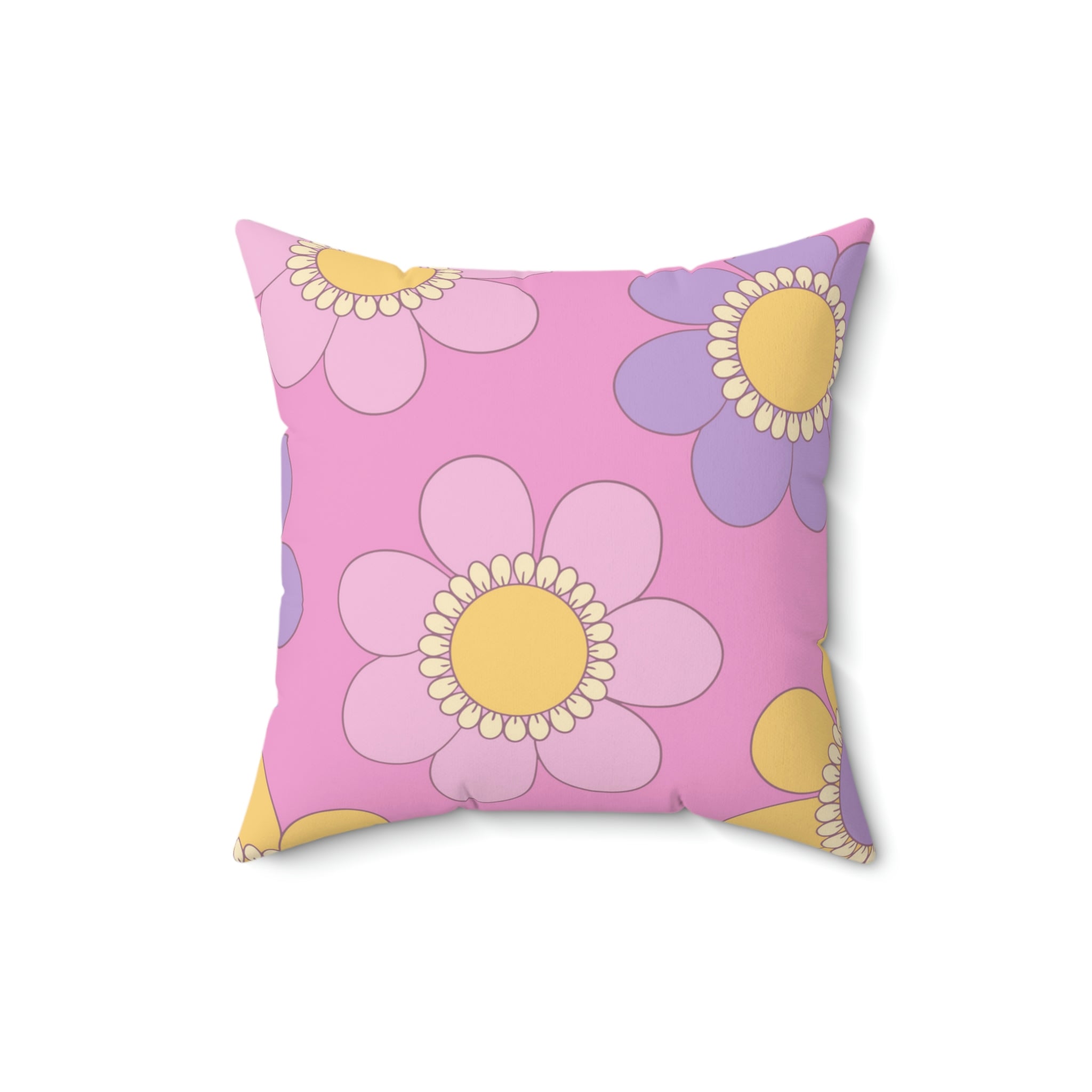 Purple Pink and Yellow Flowers Square Pillow Home Decor Pink Sweetheart
