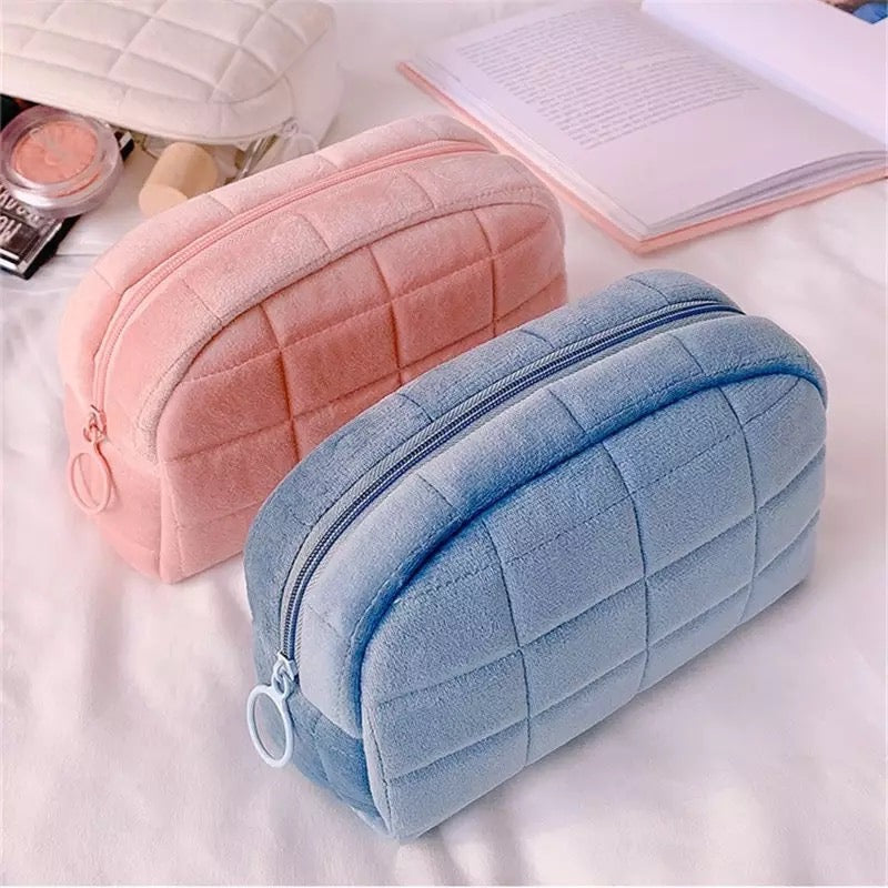 Quilted Arch Puffy Plush Cosmetic Multifunction Makeup Bag – Pink ...