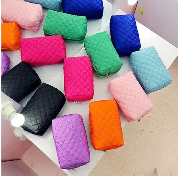Quilted Puffy Cosmetic Makeup Bag Pouch Pink Sweetheart