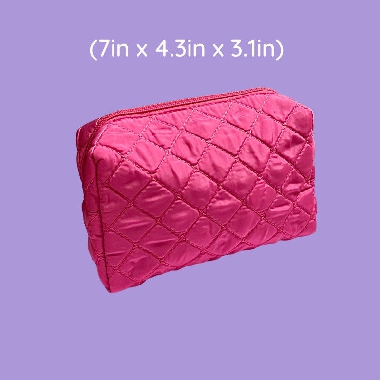 Pink Sweetheart Quilted Puffy Cosmetic Makeup Bag Pouch, Red