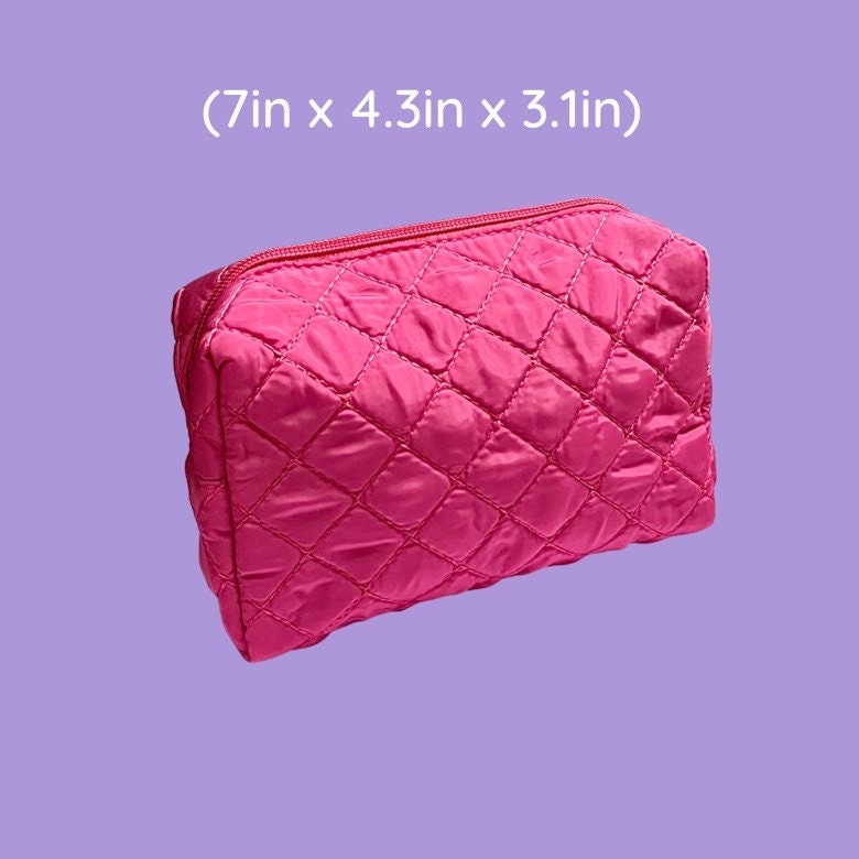 Quilted Puffy Cosmetic Makeup Bag Pouch Pink Sweetheart