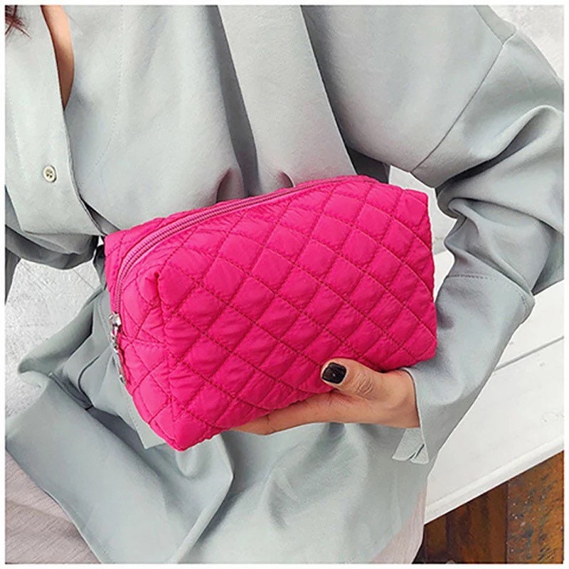 CHANEL Patent Quilted Medium Curvy Pouch Cosmetic Case Pink 890946