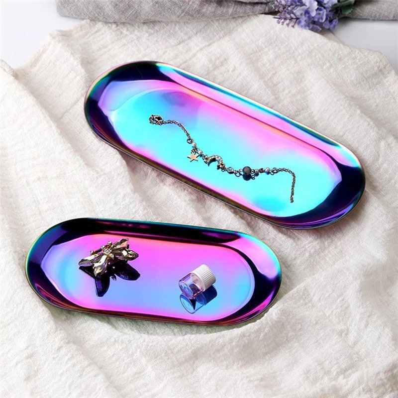 Rainbow Stainless Steel Cosmetic Storage Tray Decorative Trays Pink Sweetheart