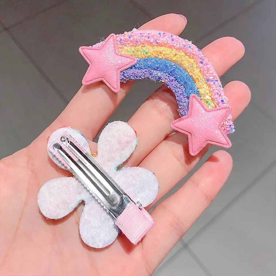 Rainbow Stars and Flowers Hairpin Clip Set Hair Claws & Clips Pink Sweetheart