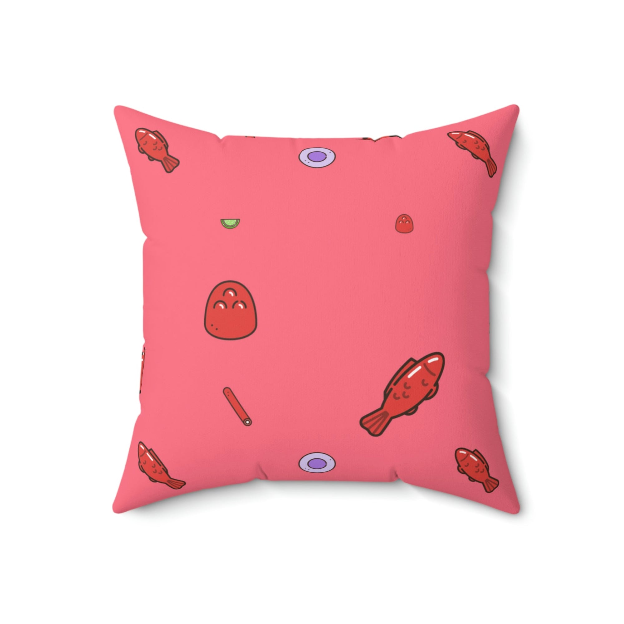 Red Gummy Fish Candy Square Pillow Home Decor Pink Sweetheart