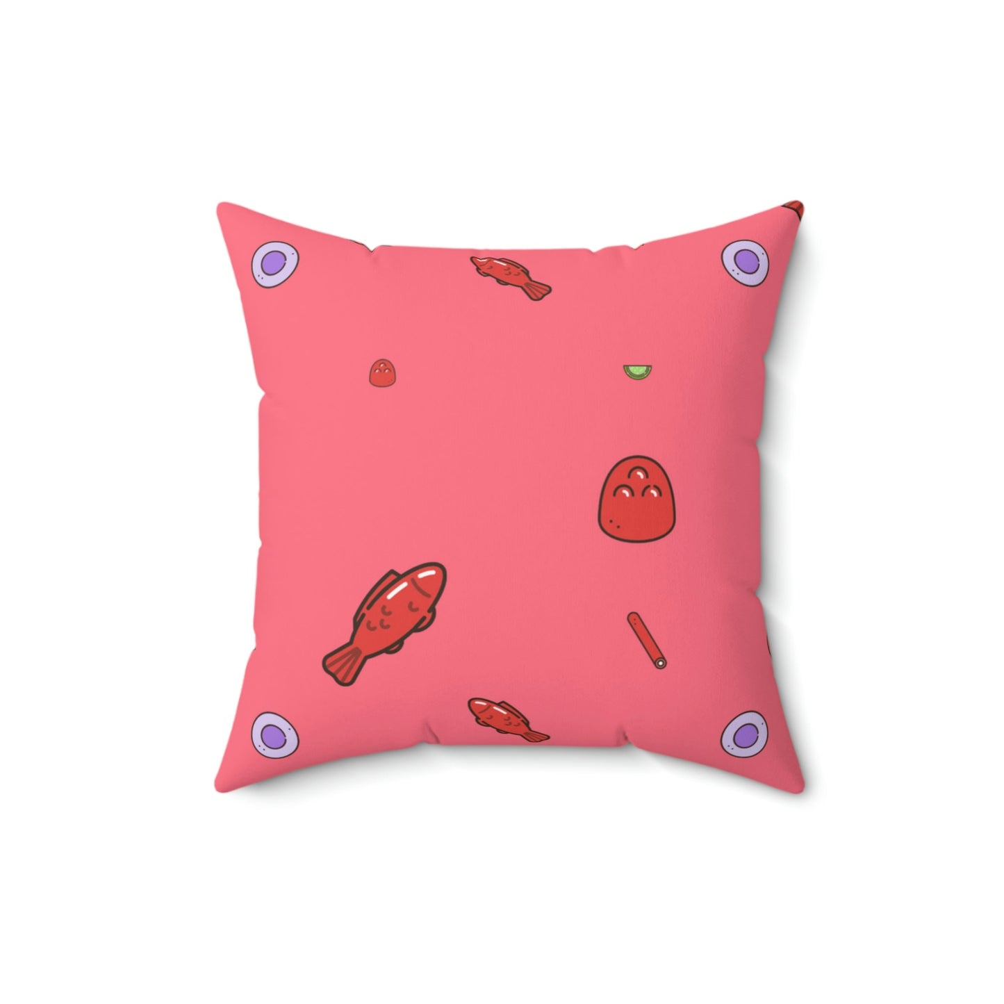Red Gummy Fish Candy Square Pillow Home Decor Pink Sweetheart