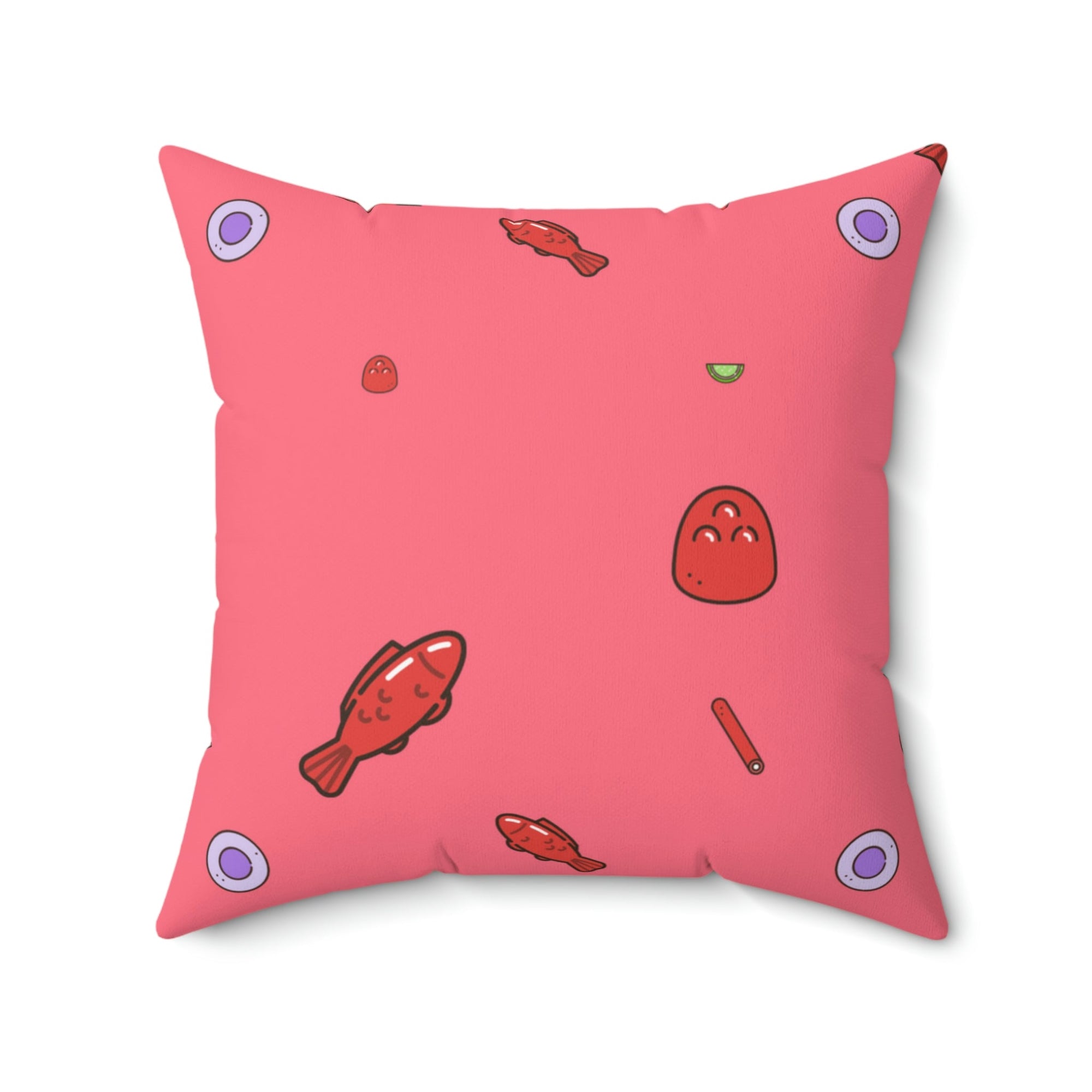 Red Gummy Fish Candy Square Pillow Home Decor Pink Sweetheart