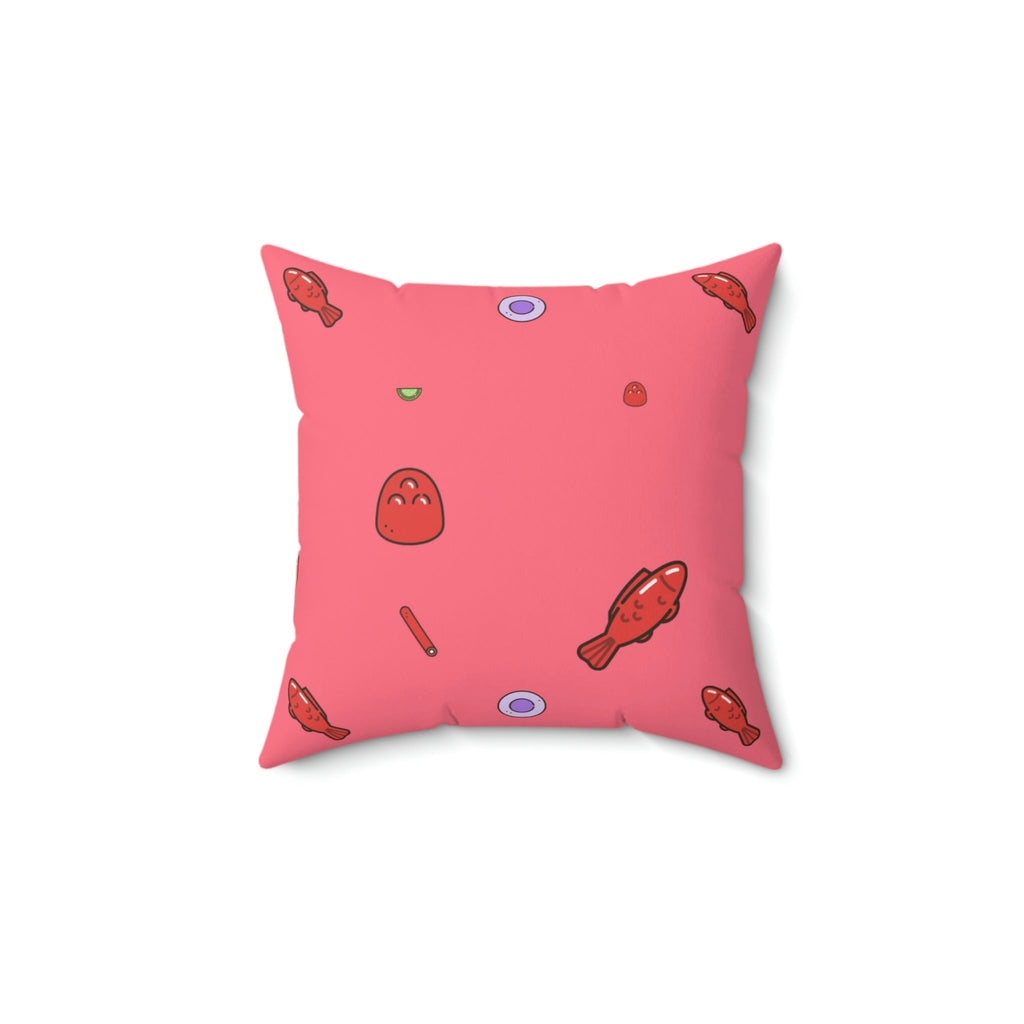 Red Gummy Fish Candy Square Pillow Home Decor Pink Sweetheart