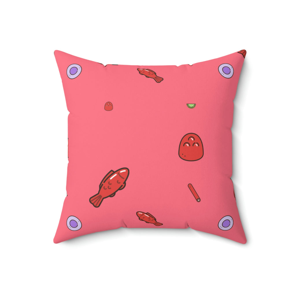 Red Gummy Fish Candy Square Pillow Home Decor Pink Sweetheart
