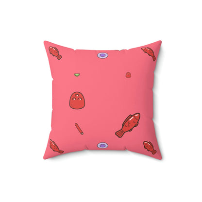 Red Gummy Fish Candy Square Pillow Home Decor Pink Sweetheart
