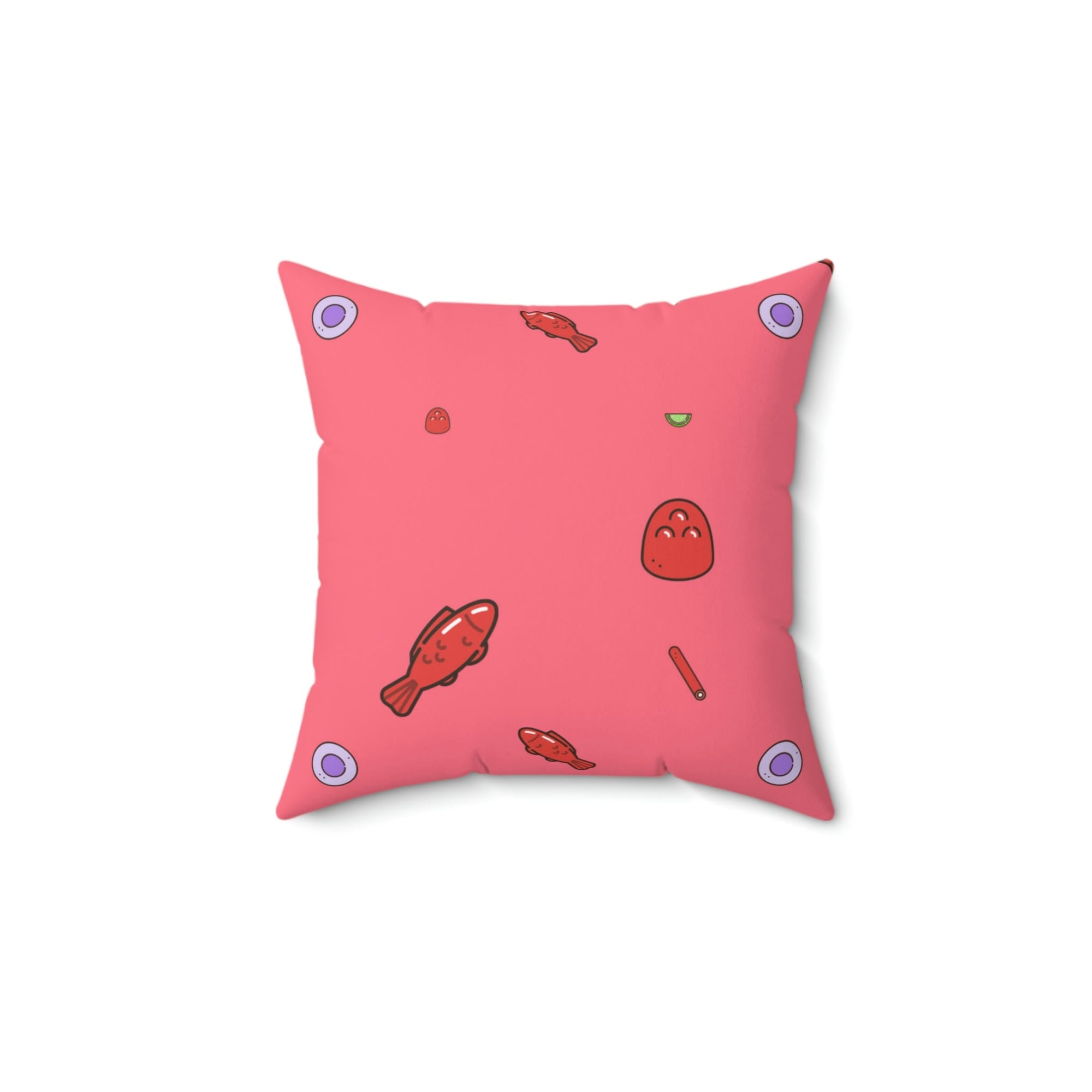 Red Gummy Fish Candy Square Pillow Home Decor Pink Sweetheart